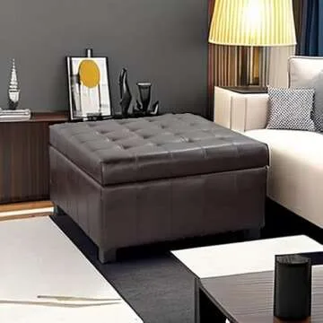 Christopher Knight Home Alexandria Bonded Leather Storage Ottoman, Marbled Brown , 31” x 31”x 18.6”