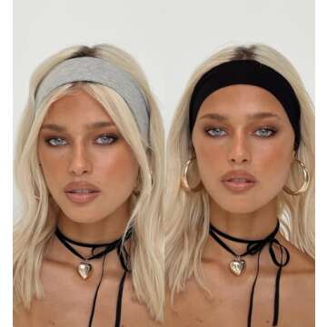 Fashionable Hair Accessories for Women: Non-Slip Elastic Cloth Headbands in Black and White, 9 Pack