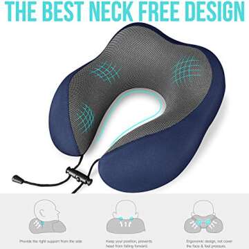 Travel Pillow 100% Pure Memory Foam Neck Pillow for Airplanes, Super Soft & Comfortable Pillow with Machine Washable Cover, Airplane Travel Kit with 3D Contoured Eye Masks, Earplugs and Reusable Bag