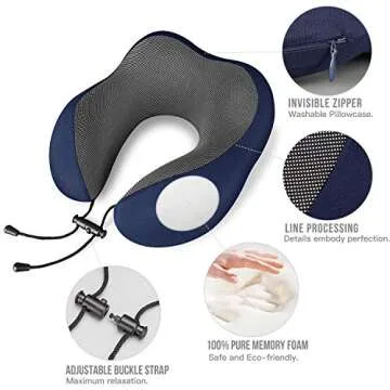 Travel Pillow 100% Pure Memory Foam Neck Pillow for Airplanes, Super Soft & Comfortable Pillow with Machine Washable Cover, Airplane Travel Kit with 3D Contoured Eye Masks, Earplugs and Reusable Bag