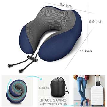 Travel Pillow 100% Pure Memory Foam Neck Pillow for Airplanes, Super Soft & Comfortable Pillow with Machine Washable Cover, Airplane Travel Kit with 3D Contoured Eye Masks, Earplugs and Reusable Bag