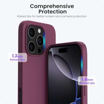 ORNARTO Compatible with iPhone 16 Pro Max Case 6.9", Slim Liquid Silicone 3 Layers Soft Gel Rubber Shockproof Protective Case with Anti-Scratch Microfiber Lining-Wine Red