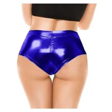 SACASUSA Shiny Low Waist Stretchy Metallic Rave Mini Booty Shorts Dance Bottom Hot Pants Royal Blue XS