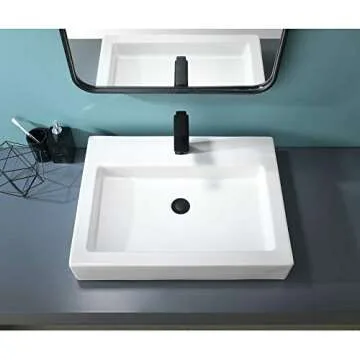 Vessel Sink, Bathroom Vessel Sink Rectangular White, 24 x18 Inch Above Counter Porcelain Ceramic Vessel Sink, Rectangle Vanity Lavatory Bath Countertop Bathroom Sink Bowl Basin with Faucet Hole