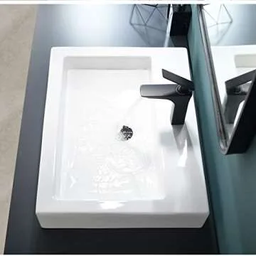 Vessel Sink, Bathroom Vessel Sink Rectangular White, 24 x18 Inch Above Counter Porcelain Ceramic Vessel Sink, Rectangle Vanity Lavatory Bath Countertop Bathroom Sink Bowl Basin with Faucet Hole