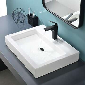 Vessel Sink, Bathroom Vessel Sink Rectangular White, 24 x18 Inch Above Counter Porcelain Ceramic Vessel Sink, Rectangle Vanity Lavatory Bath Countertop Bathroom Sink Bowl Basin with Faucet Hole