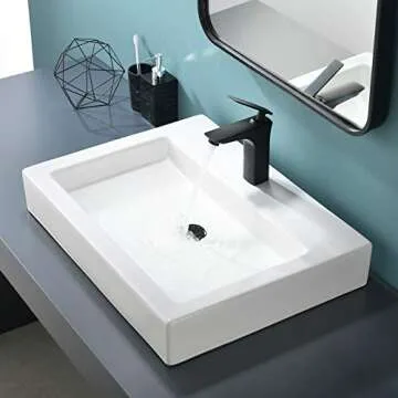 Vessel Sink, Bathroom Vessel Sink Rectangular White, 24 x18 Inch Above Counter Porcelain Ceramic Vessel Sink, Rectangle Vanity Lavatory Bath Countertop Bathroom Sink Bowl Basin with Faucet Hole