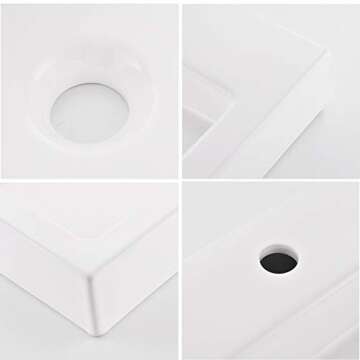 Vessel Sink, Bathroom Vessel Sink Rectangular White, 24 x18 Inch Above Counter Porcelain Ceramic Vessel Sink, Rectangle Vanity Lavatory Bath Countertop Bathroom Sink Bowl Basin with Faucet Hole