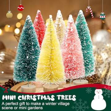 Yuxung 24 Pcs 4 Inch Mini Christmas Tree Bottle Brush Trees Artificial Frosted Sisal Christmas Tree with Wood Base for Christmas Decoration and Display Home Tabletop(Multicolored)