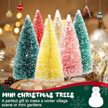 Yuxung 24 Pcs 4 Inch Mini Christmas Tree Bottle Brush Trees Artificial Frosted Sisal Christmas Tree with Wood Base for Christmas Decoration and Display Home Tabletop(Multicolored)