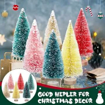 Yuxung 24 Pcs 4 Inch Mini Christmas Tree Bottle Brush Trees Artificial Frosted Sisal Christmas Tree with Wood Base for Christmas Decoration and Display Home Tabletop(Multicolored)