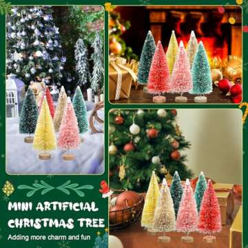 Yuxung 24 Pcs 4 Inch Mini Christmas Tree Bottle Brush Trees Artificial Frosted Sisal Christmas Tree with Wood Base for Christmas Decoration and Display Home Tabletop(Multicolored)