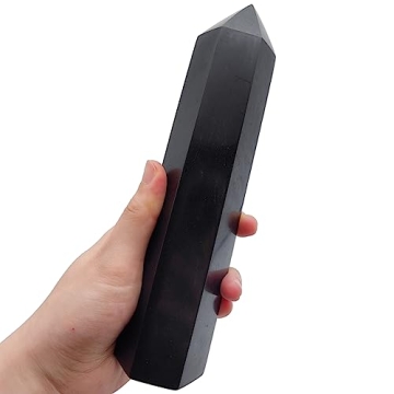 XMHOME Black Tourmaline Crystal Point Wand for Healing and Decor