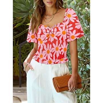 DOROSE Floral Puff Sleeve Sweetheart Top for Women