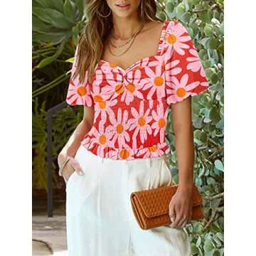 DOROSE Floral Puff Sleeve Sweetheart Top for Women