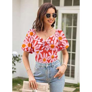 DOROSE Floral Puff Sleeve Sweetheart Top for Women