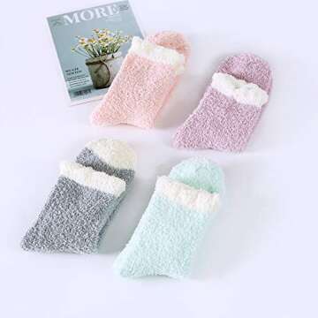 Zando Women Winter Warm Plush Socks Fluffy Slipper Socks Fuzzy Sleeping Socks Super Soft Microfiber Home Sock for Girls 4/Candy Patchwork One Size