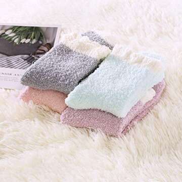 Zando Women Winter Warm Plush Socks Fluffy Slipper Socks Fuzzy Sleeping Socks Super Soft Microfiber Home Sock for Girls 4/Candy Patchwork One Size
