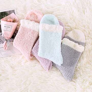 Zando Women Winter Warm Plush Socks Fluffy Slipper Socks Fuzzy Sleeping Socks Super Soft Microfiber Home Sock for Girls 4/Candy Patchwork One Size