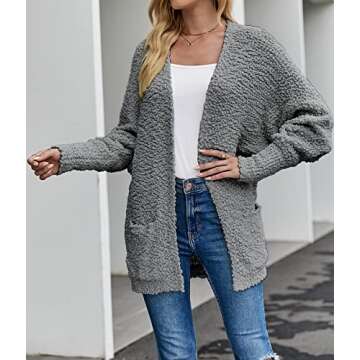 MEROKEETY Women's 2025 Winter Fuzzy Popcorn Batwing Sleeve Cardigan Knit Oversized Sherpa Sweater Co...