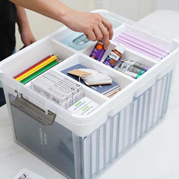 32 QT Clear Plastic Storage Box with Removable Trays for Crafts