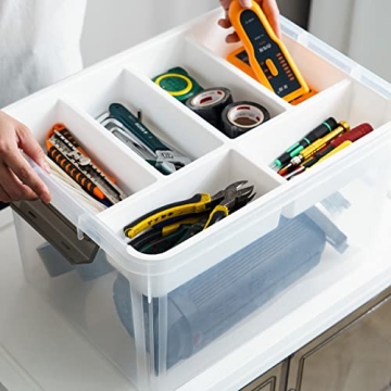 32 QT Clear Plastic Storage Box with Removable Trays for Crafts