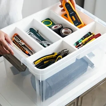 32 QT Clear Plastic Storage Box with Removable Trays for Crafts