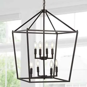 JONATHAN Y JYL7438A Pagoda Lantern Dimmable Adjustable Metal LED Pendant Classic Traditional Farmhouse Dining Room Living Room Kitchen Foyer Bedroom Hallway, 20 in, Oil Rubbed Bronze