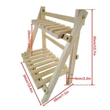 Wooden Double Layer Rack Desk Storage Organizer, Foldable 2-Tier Ladder Shelves, Durable Shelf Flowe...