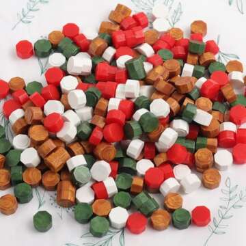 WUERLIN Christmas Wax Seal Beads, 300pcs Christmas Sealing Wax Beads for Gift Package Decoration DIY Wax Seal Wax Sealing Stamp DIY (Christmas Color Beads)