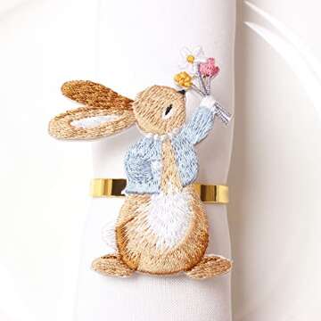 Rabbit Pattern Easter Napkin Rings - Charming Table Decor