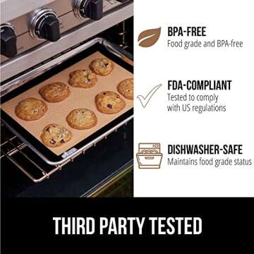GORILLA GRIP Reusable Nonstick Silicone Baking Mat, 2 Pack, 16.5" x 11.87" BPA-Free Oven Safe Food Liner, For Cookie Sheets, No Mess Easy Clean Pastry Mats, Kitchen Essential, Half Sheet Size, Black