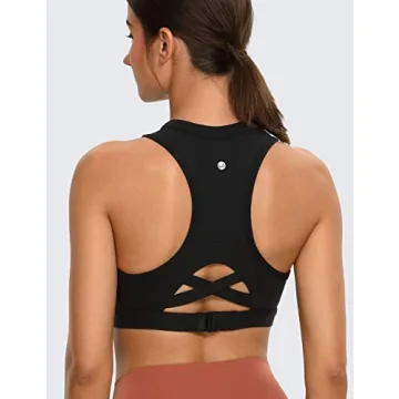 CRZ YOGA Women's Sports Bra - High Neck Zip Padded Support