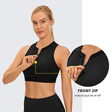 CRZ YOGA Women's Sports Bra - High Neck Zip Padded Support