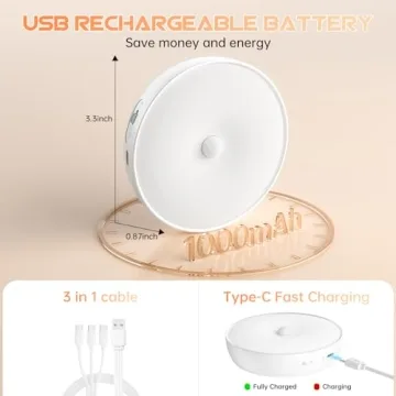 Warm LED Motion Sensor Puck Lights USB Rechargeable Dimmable