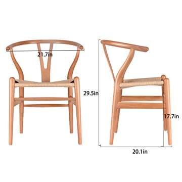 Tomile Wishbone Solid Dining Chairs Rattan Armchair Hans Wegner (Beech-Natural Wood Color)