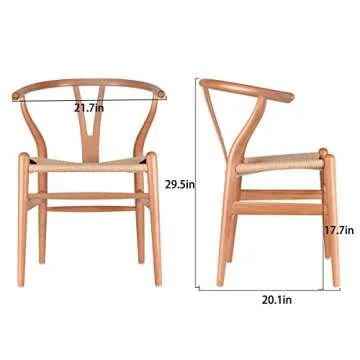 Tomile Wishbone Solid Dining Chairs Rattan Armchair Hans Wegner (Beech-Natural Wood Color)