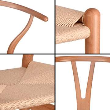 Tomile Wishbone Solid Dining Chairs Rattan Armchair Hans Wegner (Beech-Natural Wood Color)