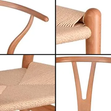 Tomile Wishbone Solid Dining Chairs Rattan Armchair Hans Wegner (Beech-Natural Wood Color)