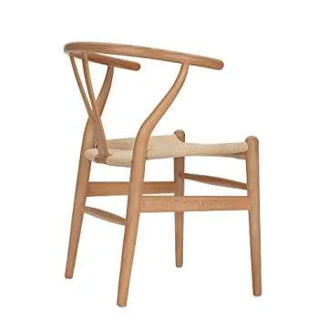 Tomile Wishbone Solid Dining Chairs Rattan Armchair Hans Wegner (Beech-Natural Wood Color)