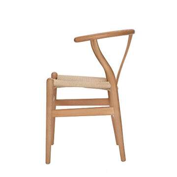 Tomile Wishbone Solid Dining Chairs Rattan Armchair Hans Wegner (Beech-Natural Wood Color)