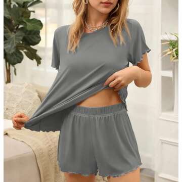 Ekouaer Women's Soft Ribbed Knit Pajamas Set for Summer