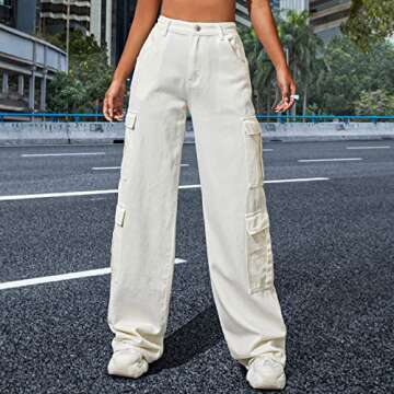 Stylish Flvsun Women's High Waist Baggy Cargo Jeans