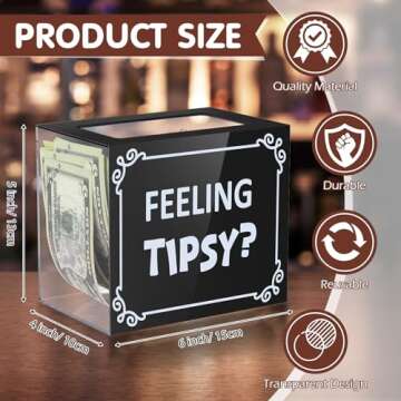 DoubleFill Acrylic Tip Collection Jar Box For Bartender Bars 6 x 5 x 4 Inch Money Container Acrylic ...