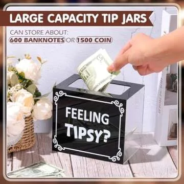DoubleFill Acrylic Tip Collection Jar Box For Bartender Bars 6 x 5 x 4 Inch Money Container Acrylic Collection Donation Raffle Cash Money Storage Container for Bars Restaurants Musicians Drive