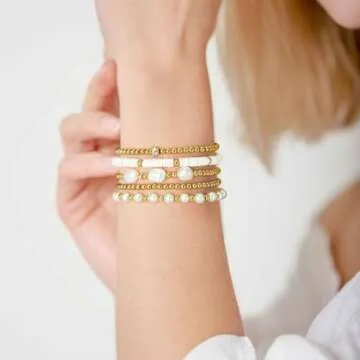 Jollone Gold Bracelets for Women - Stunning Bracelet Stack & Pearl Elegance