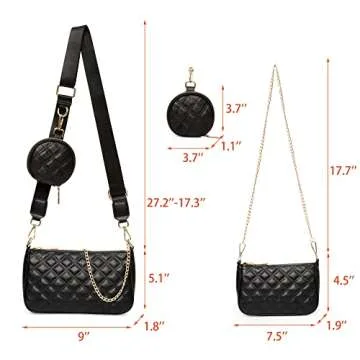 Choogee Quilted Small Crossbody Bag for Women With Coin Purse Pouch Multi Thick Strap Side Shoulder Handbag 3 in 1 Bags