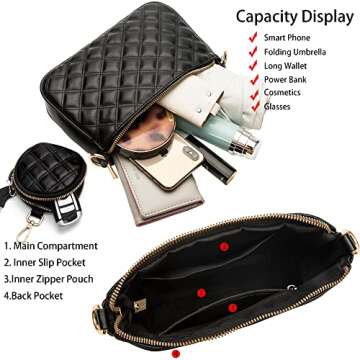 Choogee Quilted Small Crossbody Bag for Women With Coin Purse Pouch Multi Thick Strap Side Shoulder Handbag 3 in 1 Bags