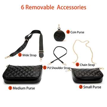 Choogee Quilted Small Crossbody Bag for Women With Coin Purse Pouch Multi Thick Strap Side Shoulder Handbag 3 in 1 Bags