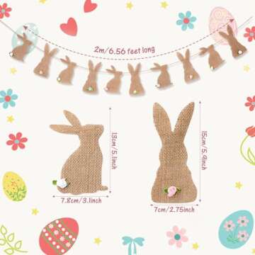 Tatuo Easter Banner Burlap Garland Banners, Burlap Bunny Garland for Easter Decorations Fireplace Home Office Outdoor Party Supply, Bunny